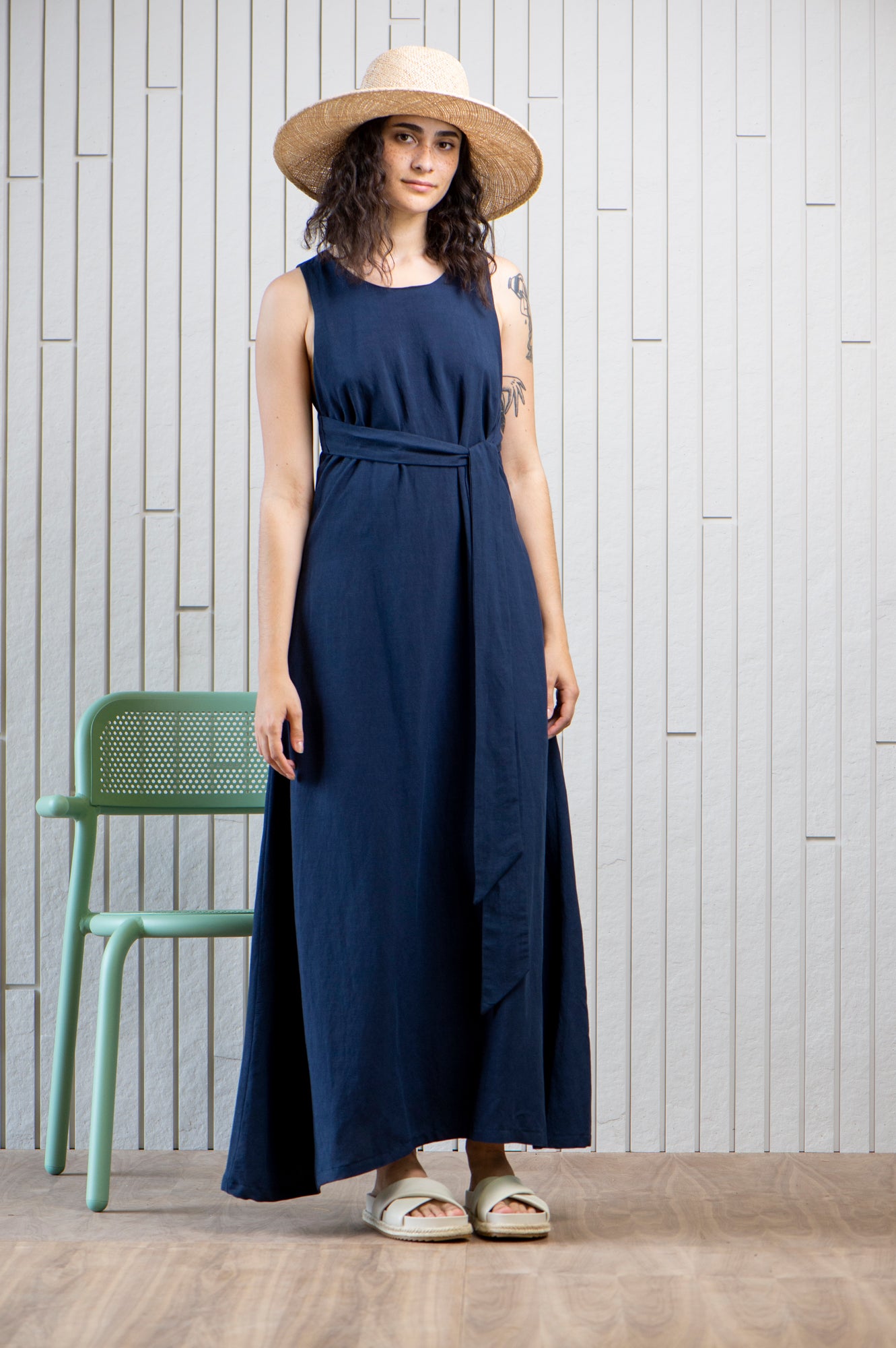 Navy linen sales maxi dress