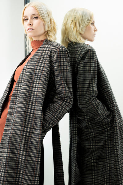 fall winter 2021 coat plaid velvet pockets belted rust turtleneck dress bodybag by jude