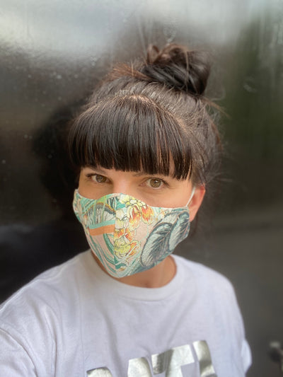 3 Layers Mask - Linen Tropical Print
