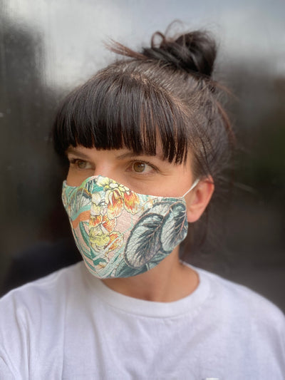 3 Layers Mask - Linen Tropical Print