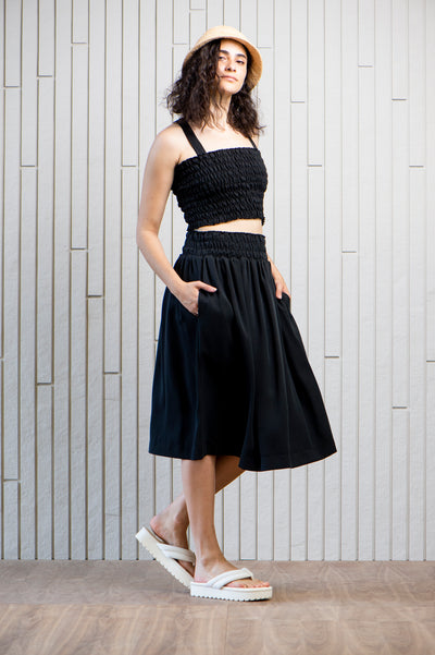 nassau-shirred-skirt-tencel-Canadian-designer-pockets-black