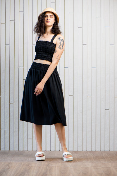 nassau-shirred-skirt-tencel-Canadian-designer-pockets-black