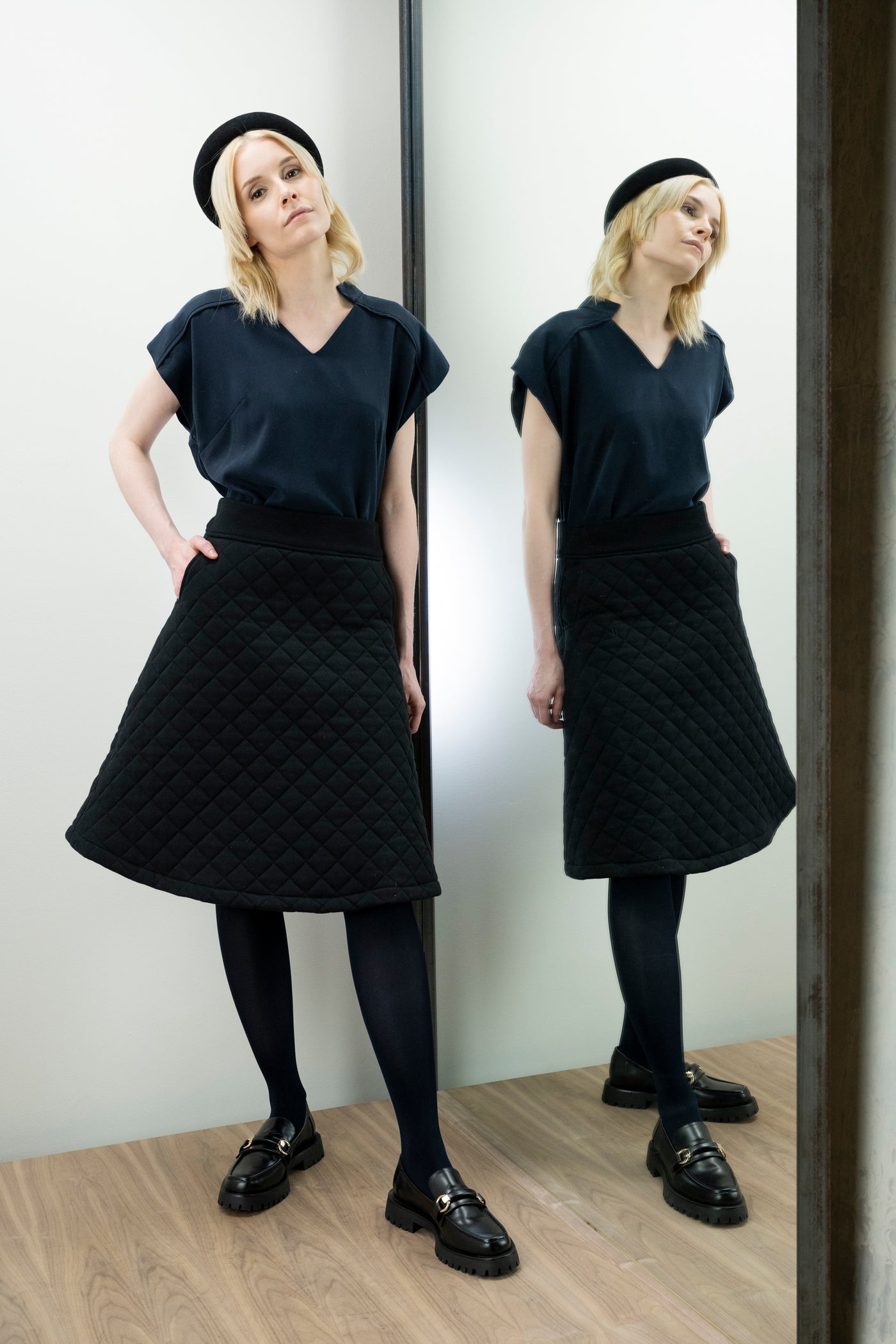 Navy deals quilted skirt