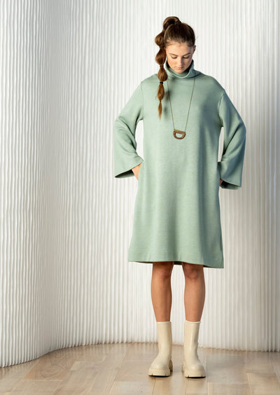 oslo-linea-long-flare-sleeve-sage-dress-pockets-knit